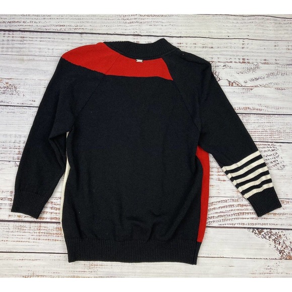 St John Collection Cardigan Full Zip Knit Red Black White Stripe Sz P/S - Picture 4 of 4
